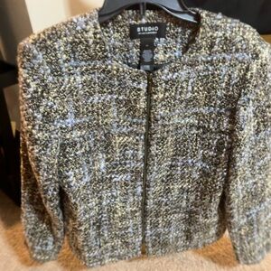 Studio Women's Tweed Blazer - Black, Gray, and Blue